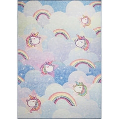 Kids Digital Print Rug – Washable Non Slip Blue Polyester Woven Carpet