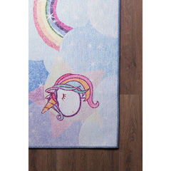 Kids Digital Print Rug – Washable Non Slip Blue Polyester Woven Carpet