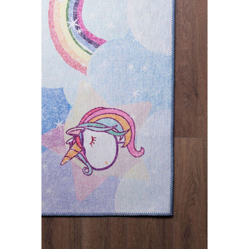 Kids Digital Print Rug – Washable Non Slip Blue Polyester Woven Carpet