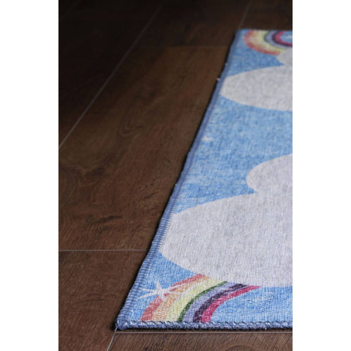 Kids Digital Print Rug – Washable Non Slip Blue Polyester Woven Carpet