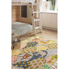 Kids Cotton Rug - Washable Non Slip Yellow Decorative Area Rug With Soft Microfiber