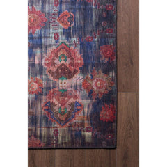 Ethnic Cotton Area Rug – Washable Non Slip Blue Microfiber Carpet