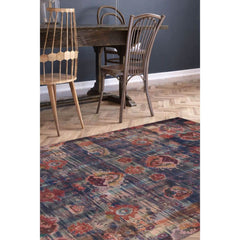Ethnic Cotton Area Rug – Washable Non Slip Blue Microfiber Carpet