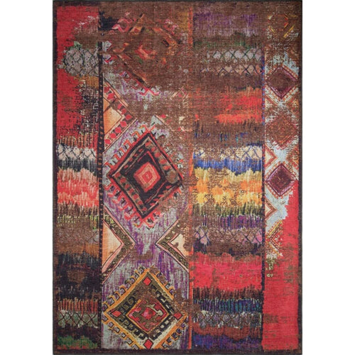 Red Ethnic Area Rug - Washable Non Slip Cotton Area Rug with Thick Microfiber