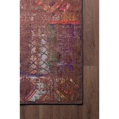 Red Ethnic Area Rug - Washable Non Slip Cotton Area Rug with Thick Microfiber