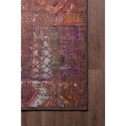 Red Ethnic Area Rug - Washable Non Slip Cotton Area Rug with Thick Microfiber