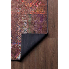 Red Ethnic Area Rug - Washable Non Slip Cotton Area Rug with Thick Microfiber