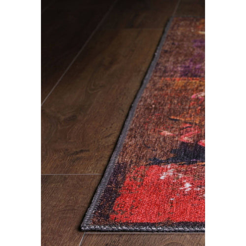 Red Ethnic Area Rug - Washable Non Slip Cotton Area Rug with Thick Microfiber