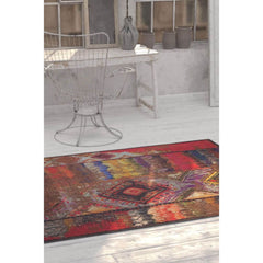 Red Ethnic Area Rug - Washable Non Slip Cotton Area Rug with Thick Microfiber