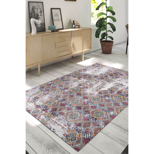 Ethnic Cotton Area Rug – Washable Non Slip Soft Microfiber Rug with Patterned Design