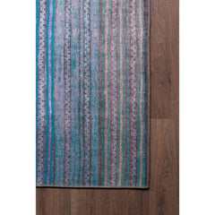 Blue Striped Area Rug – Washable Non Slip Cotton Area Rug for Living Room