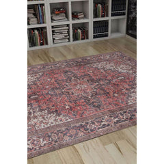Digital Print Area Rug - Red Medallion Cotton Carpet | Soft Dust Resistant Microfiber