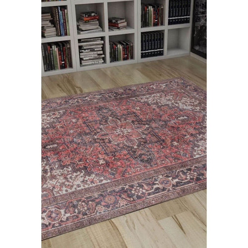 Digital Print Area Rug - Red Medallion Cotton Carpet | Soft Dust Resistant Microfiber
