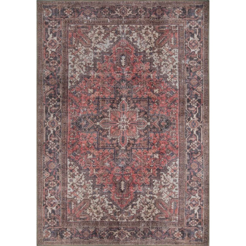 Digital Print Area Rug - Red Medallion Cotton Carpet | Soft Dust Resistant Microfiber