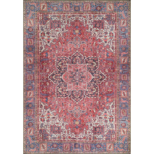 Digital Print Area Rug - Washable Non Slip Red Medallion Cotton Carpet