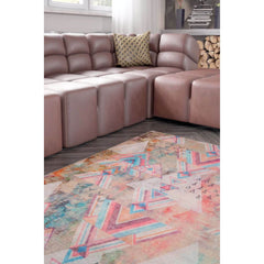 Geometric Area Rug – Washable Non Slip Cotton Multicolor Floor Rug for Living Room