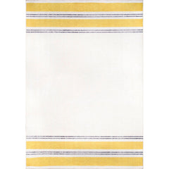 Yellow Striped Area Rug – Washable Non Slip Cotton Carpet With Soft Microfiber Comfort