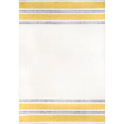 Yellow Striped Area Rug – Washable Non Slip Cotton Carpet With Soft Microfiber Comfort