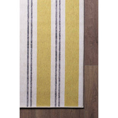Yellow Striped Area Rug – Washable Non Slip Cotton Carpet With Soft Microfiber Comfort
