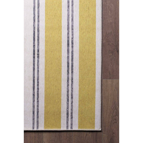 Yellow Striped Area Rug – Washable Non Slip Cotton Carpet With Soft Microfiber Comfort