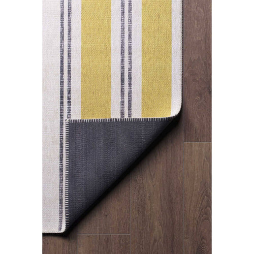Yellow Striped Area Rug – Washable Non Slip Cotton Carpet With Soft Microfiber Comfort