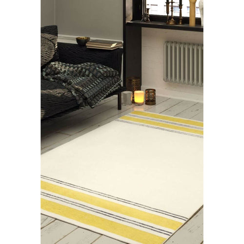 Yellow Striped Area Rug – Washable Non Slip Cotton Carpet With Soft Microfiber Comfort