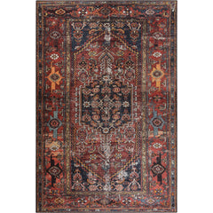 Red Ethnic Area Rug – Washable Non Slip Cotton Floor Rug with Geometric Style