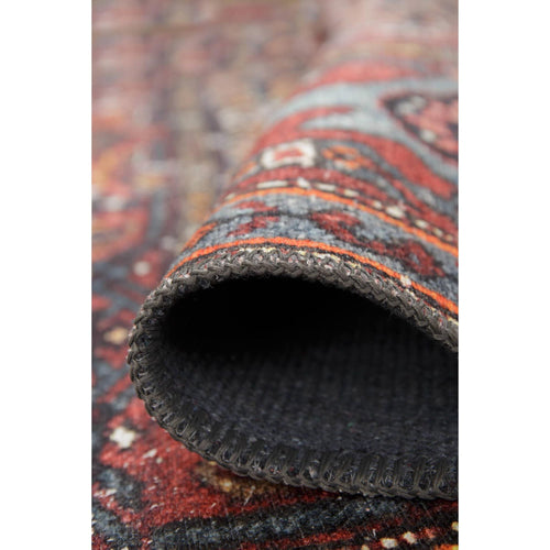 Red Ethnic Area Rug – Washable Non Slip Cotton Floor Rug with Geometric Style