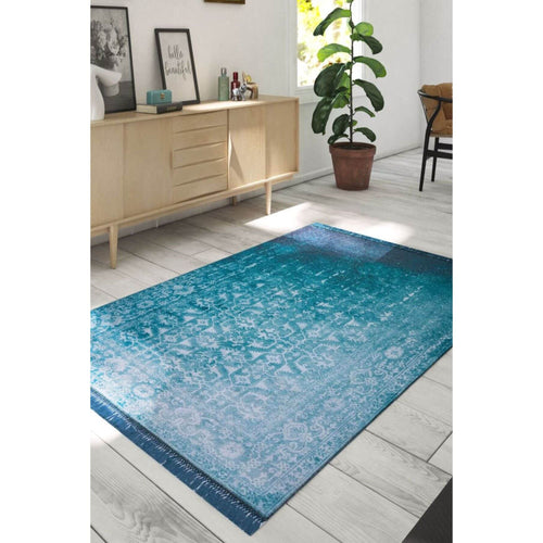 Vintage Cotton Area Rug – Washable Non Slip Green Soft Microfiber Carpet