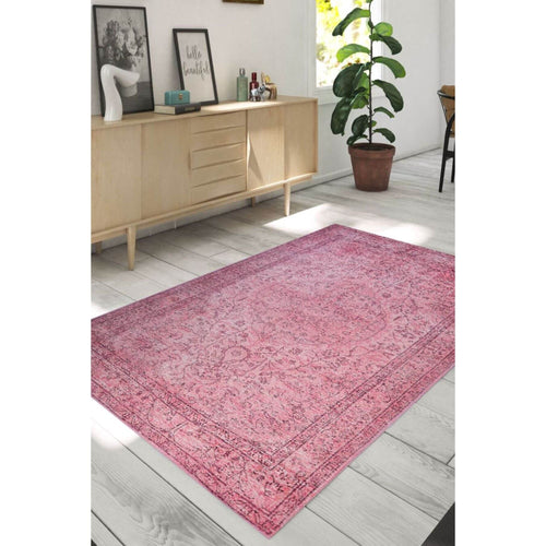 Pink Vintage Area Rug | Washable Non Slip Heavy Thick Cotton Area Rug
