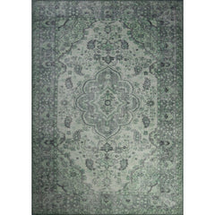 Digital Print Area Rug – Soissons Green Medallion Cotton Washable Non Slip Carpet