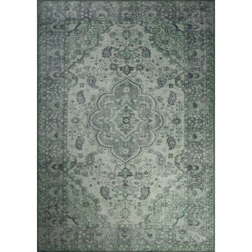 Digital Print Area Rug – Soissons Green Medallion Cotton Washable Non Slip Carpet