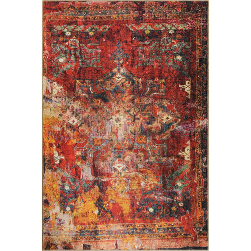 Digital Print Area Rug - Washable Non Slip Red Medallion Cotton Carpet