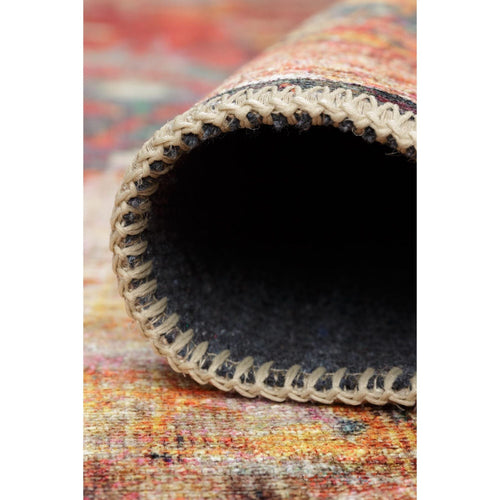 Digital Print Area Rug - Washable Non Slip Red Medallion Cotton Carpet