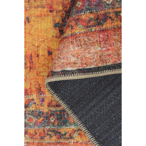 Digital Print Area Rug - Washable Non Slip Red Medallion Cotton Carpet