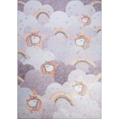 Kids Digital Print Rug - Washable Non Slip Purple Microfiber Area Carpet