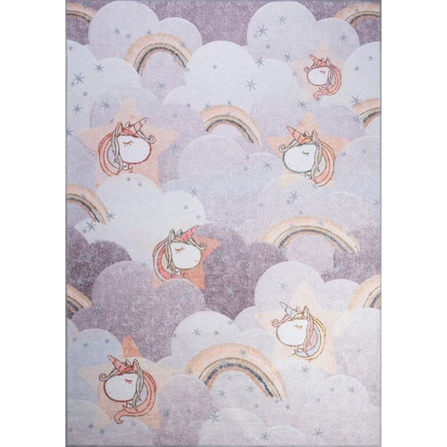 Kids Digital Print Rug - Washable Non Slip Purple Microfiber Area Carpet