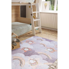 Kids Digital Print Rug - Washable Non Slip Purple Microfiber Area Carpet