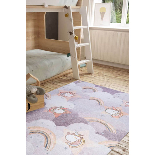 Kids Digital Print Rug - Washable Non Slip Purple Microfiber Area Carpet
