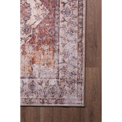 Digital Print Area Rug - Orange Medallion Cotton Washable Non Slip Rug