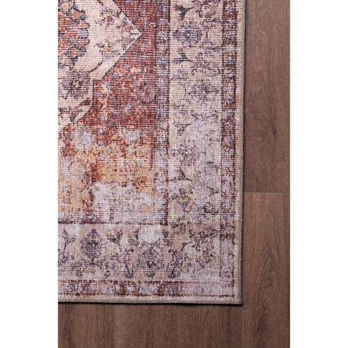 Digital Print Area Rug - Orange Medallion Cotton Washable Non Slip Rug