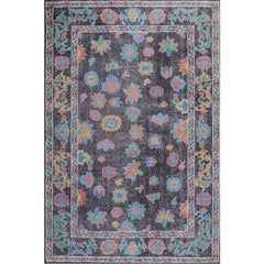 Black Floral Area Rug – Washable Non Slip Cotton Decorative Floor Carpet