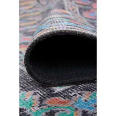 Black Floral Area Rug – Washable Non Slip Cotton Decorative Floor Carpet