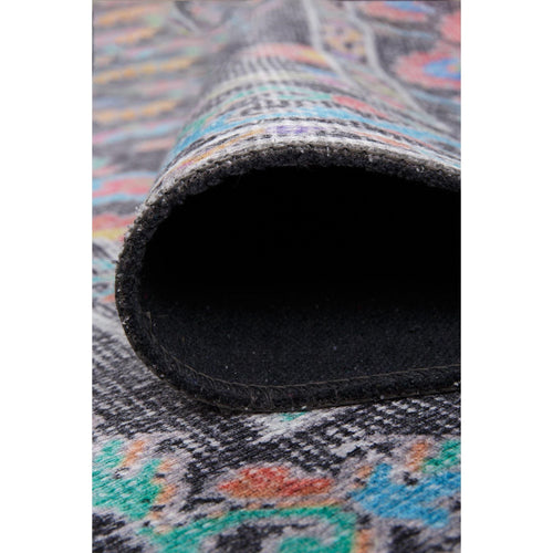 Black Floral Area Rug – Washable Non Slip Cotton Decorative Floor Carpet