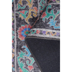 Black Floral Area Rug – Washable Non Slip Cotton Decorative Floor Carpet