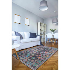 Black Floral Area Rug – Washable Non Slip Cotton Decorative Floor Carpet