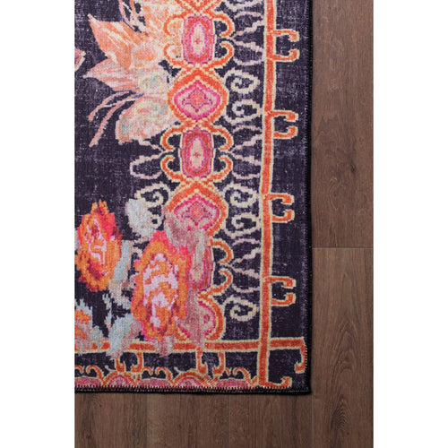 Black Floral Area Rug - Washable Non Slip Cotton Rug With Soft Microfiber & Thick Plush