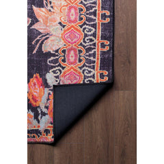 Black Floral Area Rug - Washable Non Slip Cotton Rug With Soft Microfiber & Thick Plush