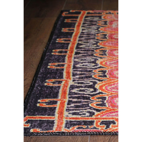 Black Floral Area Rug - Washable Non Slip Cotton Rug With Soft Microfiber & Thick Plush