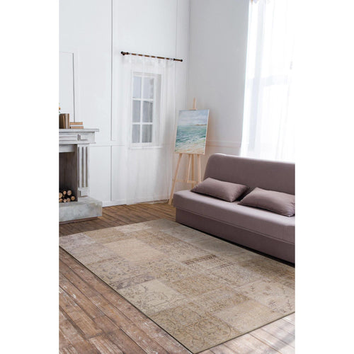 Beige Patchwork Area Rug – Washable Non Slip Cotton Floor Mat for Living Room